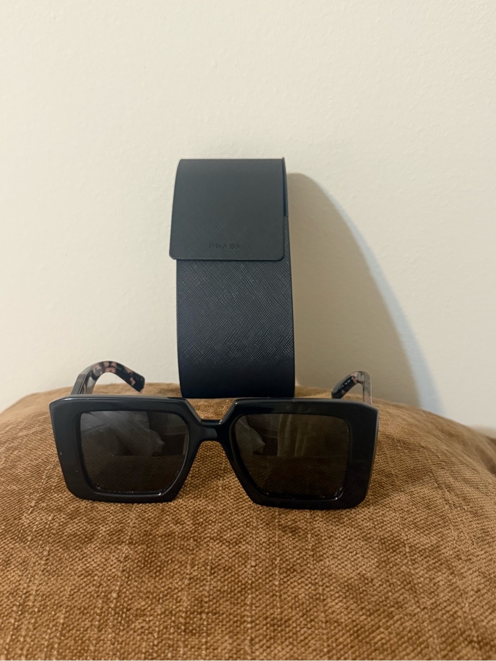 Prada Black Square-frame Men’s Sunglasses with Tortoiseshell Temples